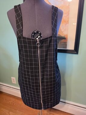 Forever 21 Black Windowpane Zip-Front Pinafore Mini Dress